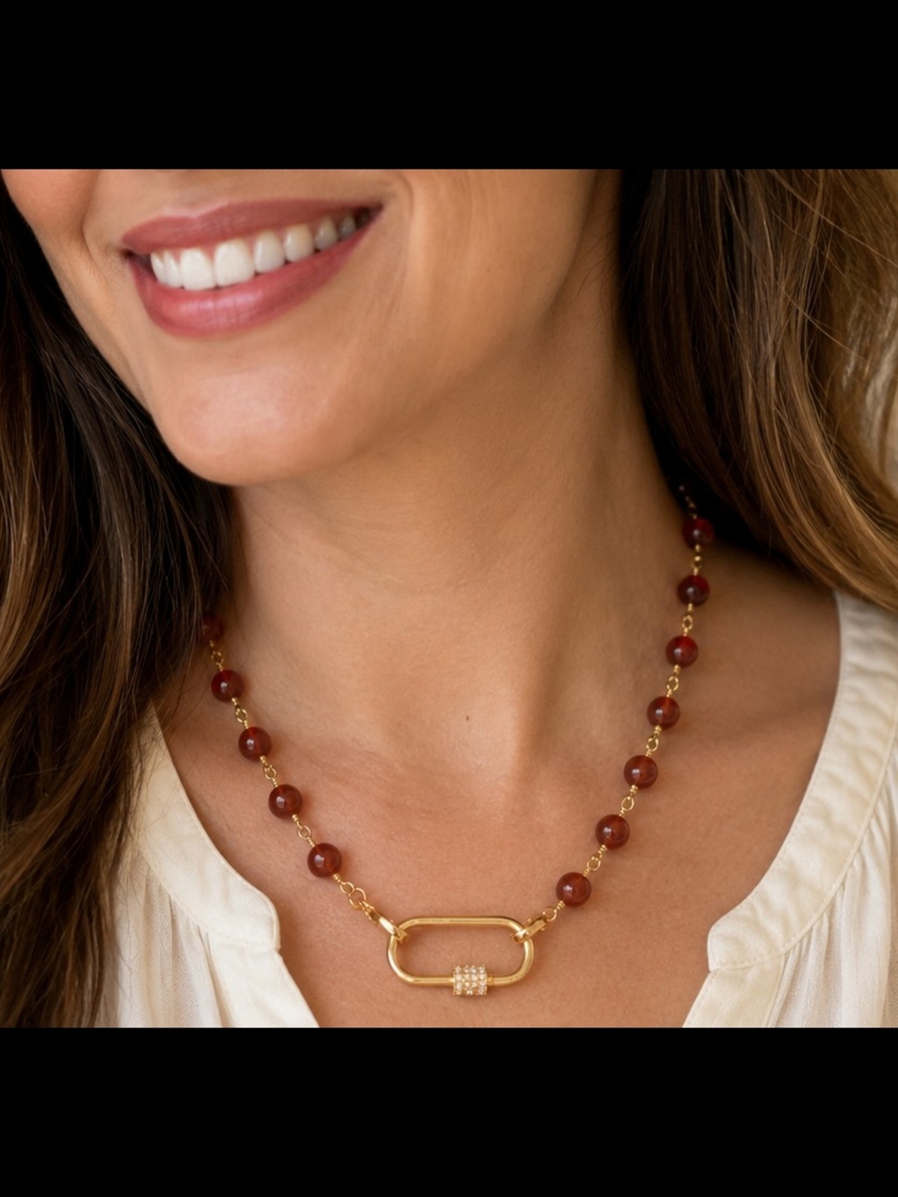 Jade Carabiner Necklace 24K GP | Pave Connector |  17-19" Fall Autumn Jewelry